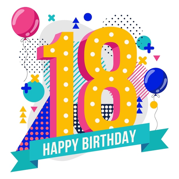 Alles Gute zum 18. Geburtstag Hintergrund Memphis Design