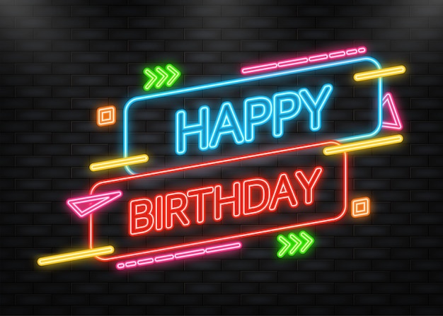 Alles gute zum geburtstag banner im neon-stil vektor-hintergrund logo-label