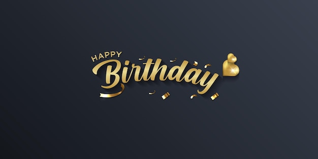 Alles Gute zum Geburtstag Hintergrund mit 3D-Gold-Schriftzug und goldener Herzform auf schwarzem Hintergrund