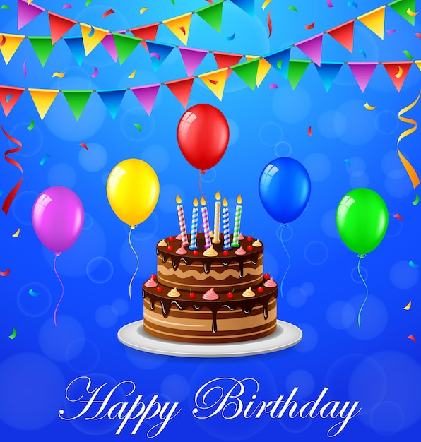 Alles Gute zum Geburtstag Hintergrund mit Kuchen und Luftballons