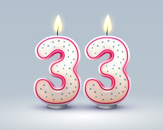 Alles Gute zum Geburtstag Jahre 33. Jahrestag der Geburtstagskerze in Form von Zahlen Vektor