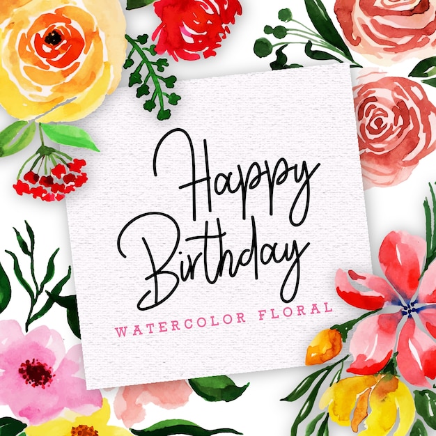 Alles gute zum geburtstag karte mit blumen in aquarell-stil