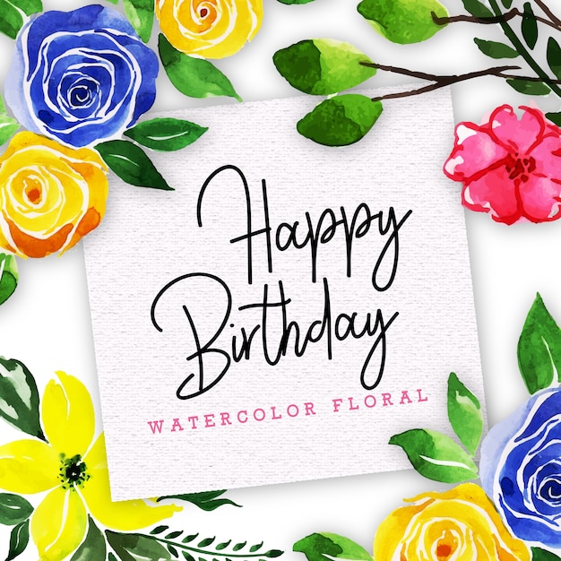 Vektor alles gute zum geburtstag karte mit blumen in aquarell-stil