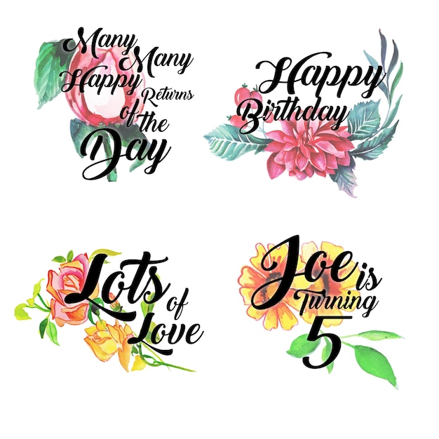 Alles gute zum geburtstag logo collection mit aquarell floral