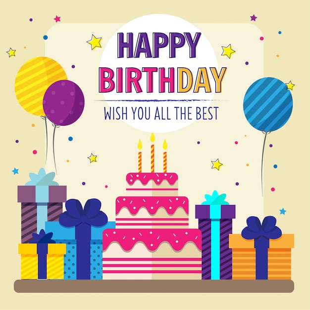 Alles Gute zum Geburtstag mit Kuchen- und Ballonkarte