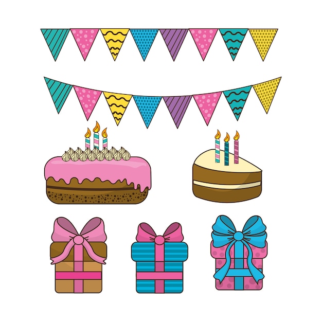Alles Gute zum Geburtstag Pastelle mit Kerzen und Geschenken