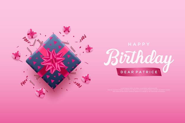 Alles gute zum geburtstaghintergrund mit rosa bandgeschenkbox