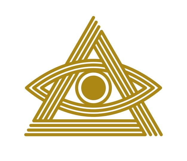 Alles sehende auge im dreieckspyramidenvektor altes symbol im modernen linearen stil isoliert auf weiß, auge gottes, freimaurerzeichen, geheime wissensilluminaten.