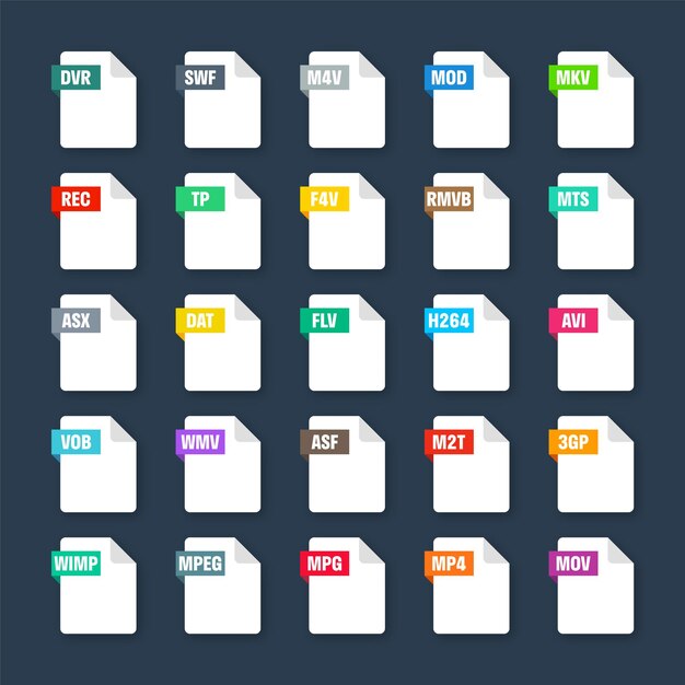Allgemeine systemdateiformate dokumenttypen und -erweiterungen flachstil ikonen sammeldokument