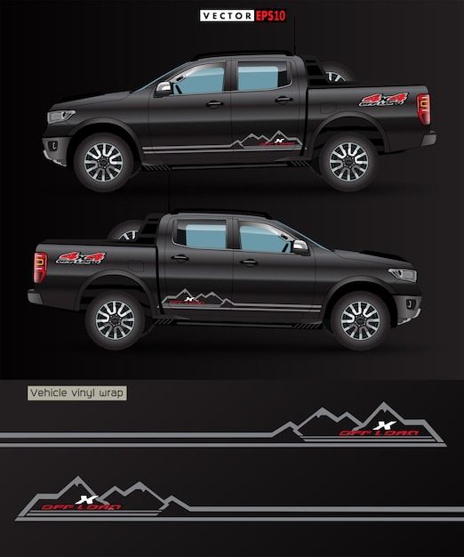 Allrad-LKW und Auto Grafik Vektor.