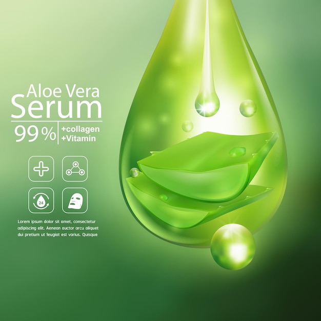 Vektor aloe vera serum für hautpflege kosmetikprodukt hintergrund