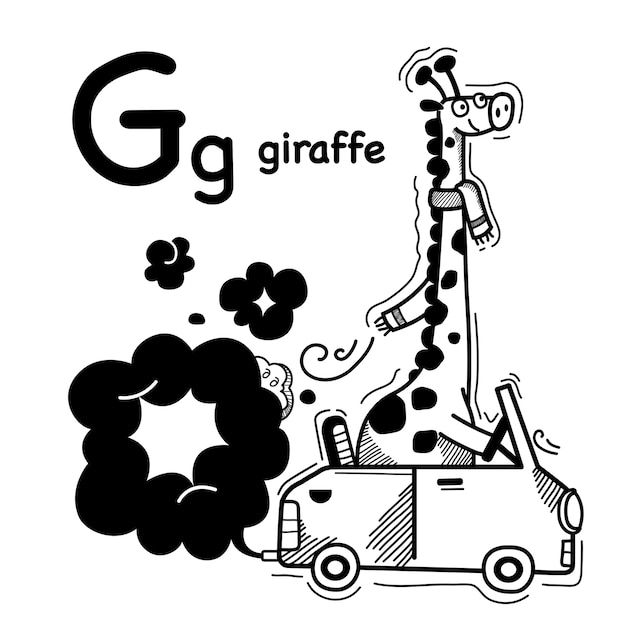 Alphabet buchstabe g giraffe in der hand gezeichnet