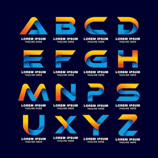 Vektor alphabet buchstaben logo vorlage im gradienten-stil. blaue, gelbe und orange farbe