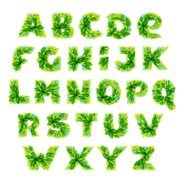 Alphabet gebildet durch Aquarell frische grüne Blätter.