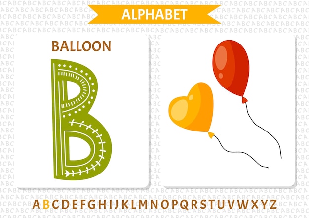 Alphabet mit Luftballons und einem Band mit der Aufschrift „Ballon“.