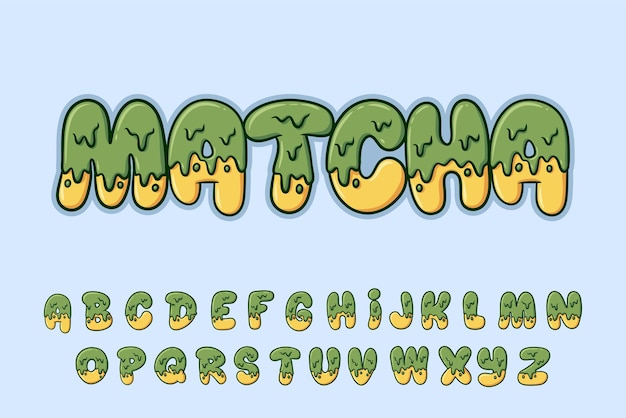 Vektor alphabet-schmelz-matcha-schrifttyp-cartoon-vektor