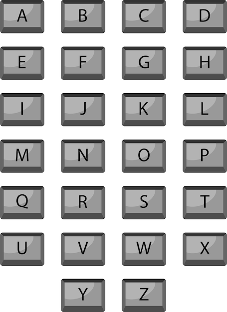 Vektor alphabet-tastaturtasten tastatur abc alphabet-taste text computer brief tastatur eingabe push-zeichen vektorgrafiken abstrakte ungewöhnliche modeillustration