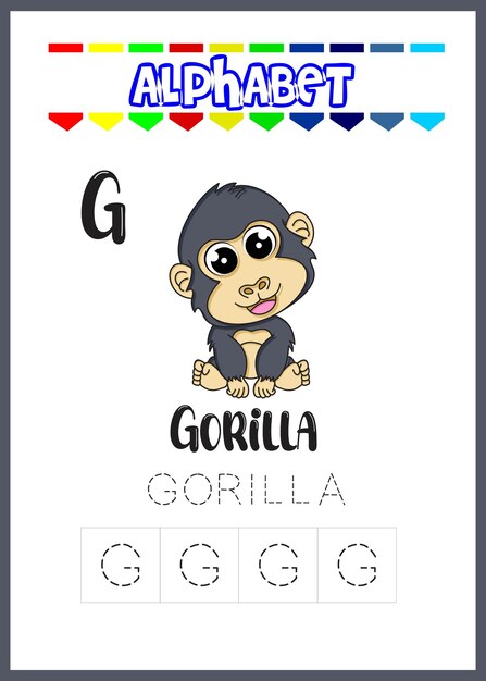 Alphabetbuchstabe g ist gorilla-seite niedlicher gorilla