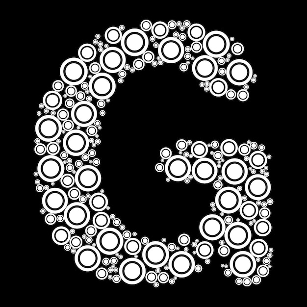 Alphabetbuchstabe g malbuchseitendesign mit runden geometrischen kreisformen stil
