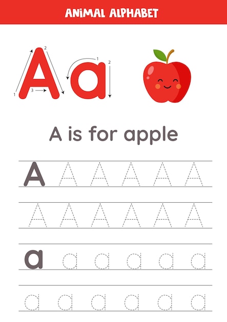 Alphabetbuchstaben für Kinder Frucht und Gemüse Alphabet A steht für Apfel