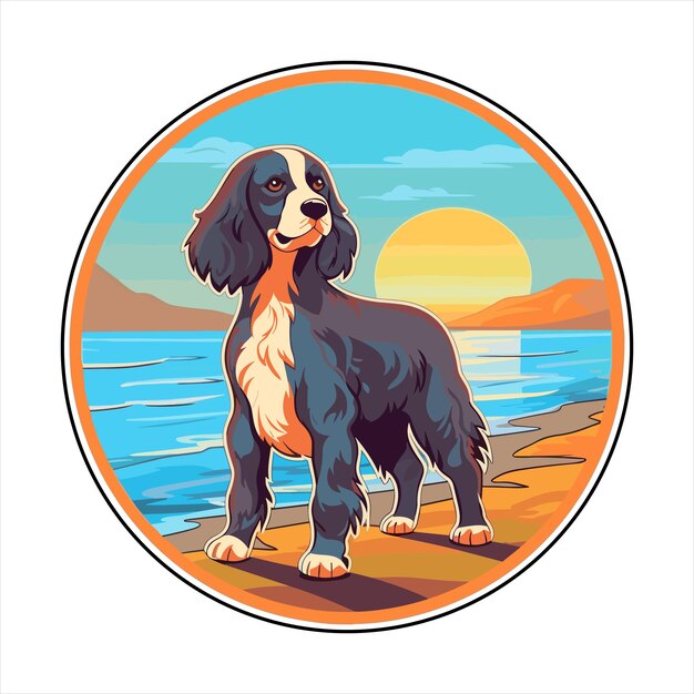 Vektor alpine spaniel hundesrasse cute cartoon kawaii charakter strand sommer tier haustier aufkleber illustration