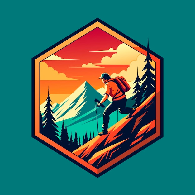 Vektor alpinistische vintage-landschaft vektor-illustration ai generation