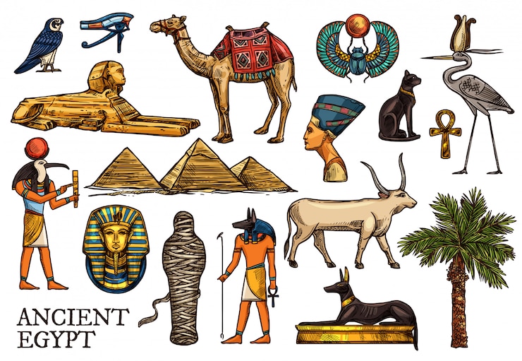 Vektor alte ägypten religion gott, pharaon pyramide, mumie