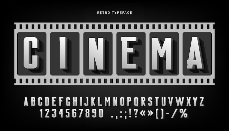 Vektor alte filmschrift oder retro-kino-typ von filmplakat