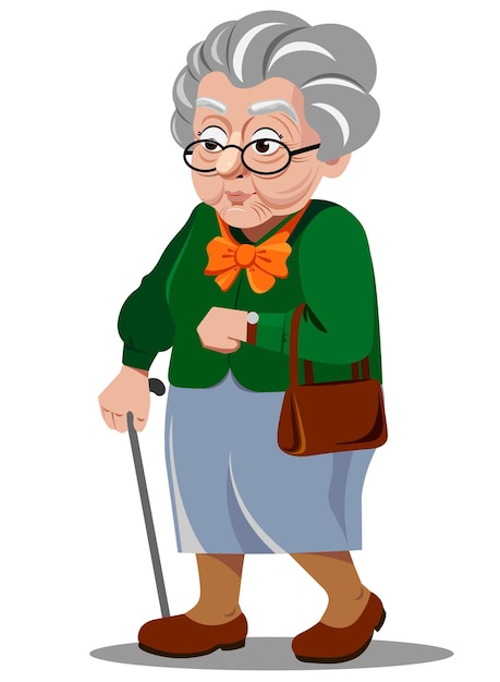 alte Frau in voller Länge im Cartoon-Stil