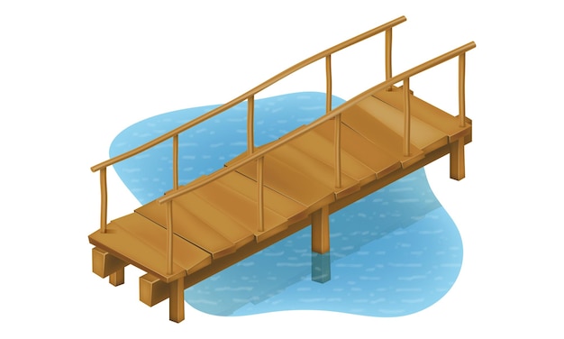 Alte Holzbrücke, um eine Fluss- oder Teichvektorillustration zu überqueren