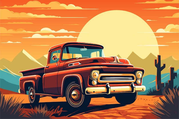 Alte Retro-amerikanische Muskel-Pick-up-Truck-Vektorillustration
