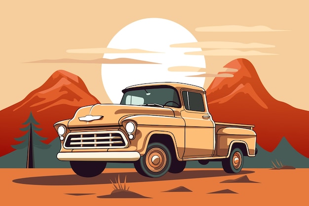 Alte Retro-Pickup-Lastwagen-Illustrationsvektor Vintage-Transportfahrzeug