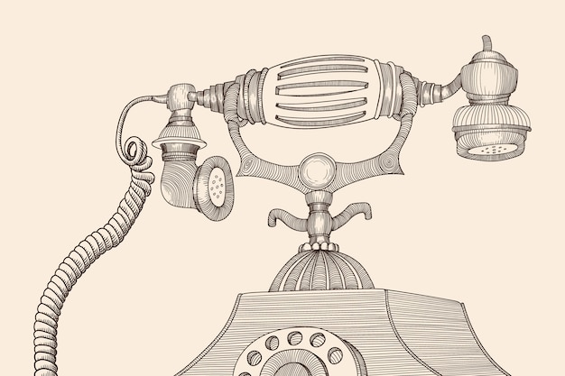 Vektor alter vintage telefonempfänger auf einem telefonhebel mit einem zifferblatt handgezeichneter skizze