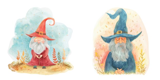 alter Zauberer Aquarell-Vektor-Illustration 1