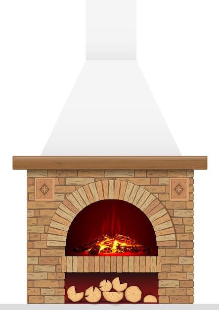Alter Ziegelsteinherd mit Feuer