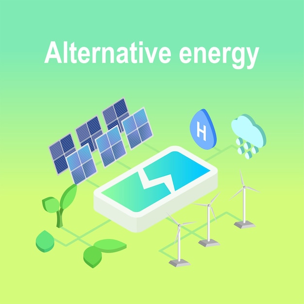 Alternative energie solarwindkraft wasserstoffenergie biokraftstoff erneuerbare ökoenergie