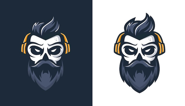 Altes Bartmann-Esport-Gaming-Logo mit Headset-Vektorillustrationsdesign