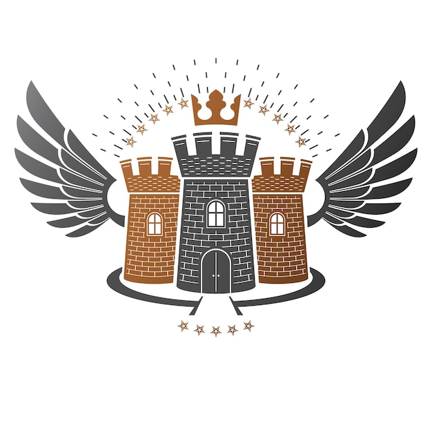 Altes bastion-emblem. heraldisches vektorgestaltungselement. etikett im retro-stil, heraldik-logo. verziertes logo auf isoliertem weißem hintergrund.