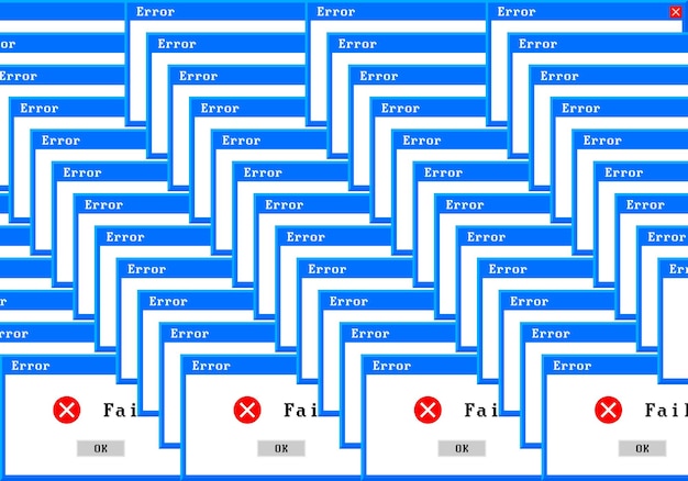 Altes computerfenster kritischer fehler leeres vorlagenfenster im retro-stil fehlermeldung