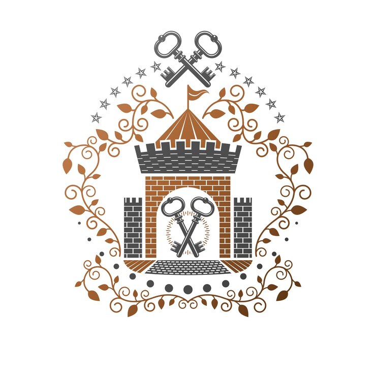 Vektor altes fort-emblem. heraldisches wappen dekoratives logo isolierte vektorillustration. retro-logo im alten stil auf weißem hintergrund.