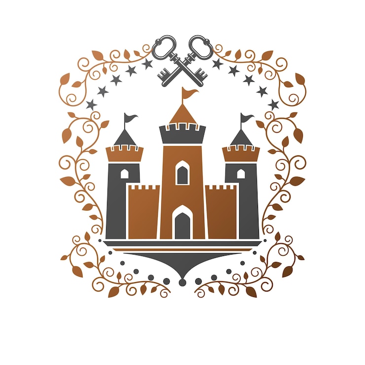 Vektor altes fort-emblem. heraldisches wappen dekoratives logo isolierte vektorillustration. retro-logo im alten stil auf weißem hintergrund.
