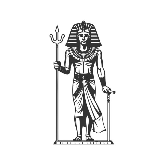 altes Ägypten trägt einen Anzug, Vintage-Logo-Linie Kunstkonzept Schwarz-Weiß-Farbe, handgezeichnete Illustration