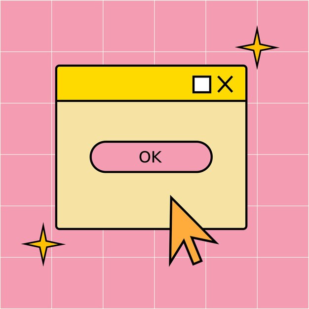 Altes PC-Fenster 90er Jahre. Altes PC-Fenster von Vaporwave. Retro-Computerästhetik. Vektor alte PC-Illustration