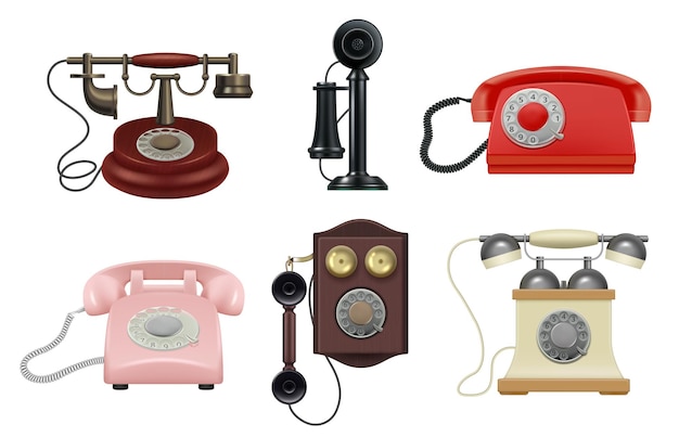 Altes telefon realistische vintage-telefone für call center anständige vektorkollektion im alten stil