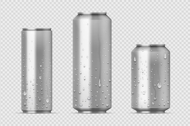 Aluminium Bärensoda und Limonadendosen mit Wassertropfen