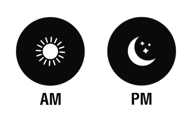 AM- und PM-Symbol Symbol für Morgen und Nacht Sonne und Mond Vektor-Illustration