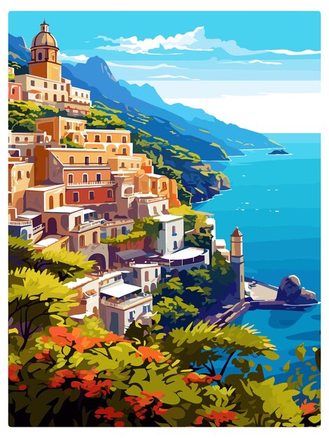 Amalfi Italien Dekoration Vintage Reiseplakat Souvenir Postkarte Porträt Malerei WPA Illustration
