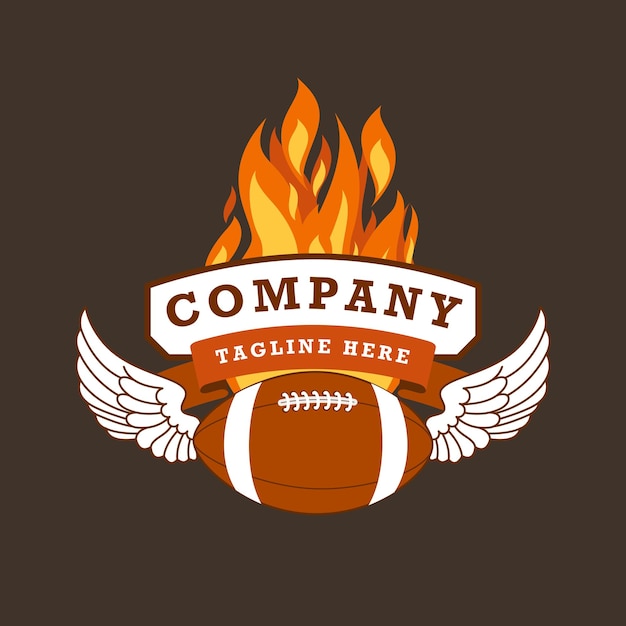 Vektor american-football-club-logo-vorlage mit flügeln und feuer in schwarzer hintergrundfarbe