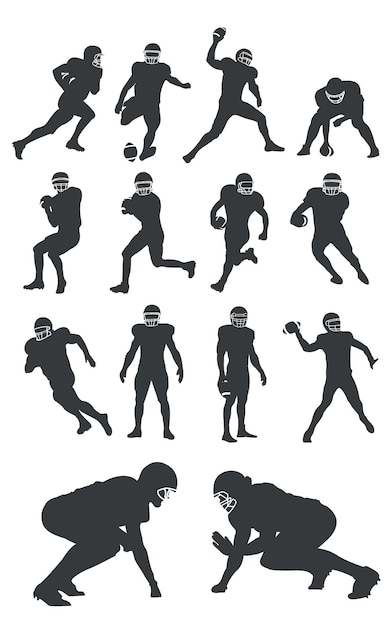 American-football-spieler-silhouetten-vektorpaket mit verschiedenen posen