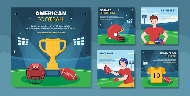 American football sports player social media ig post vorlage handgezeichnete cartoon flache illustration